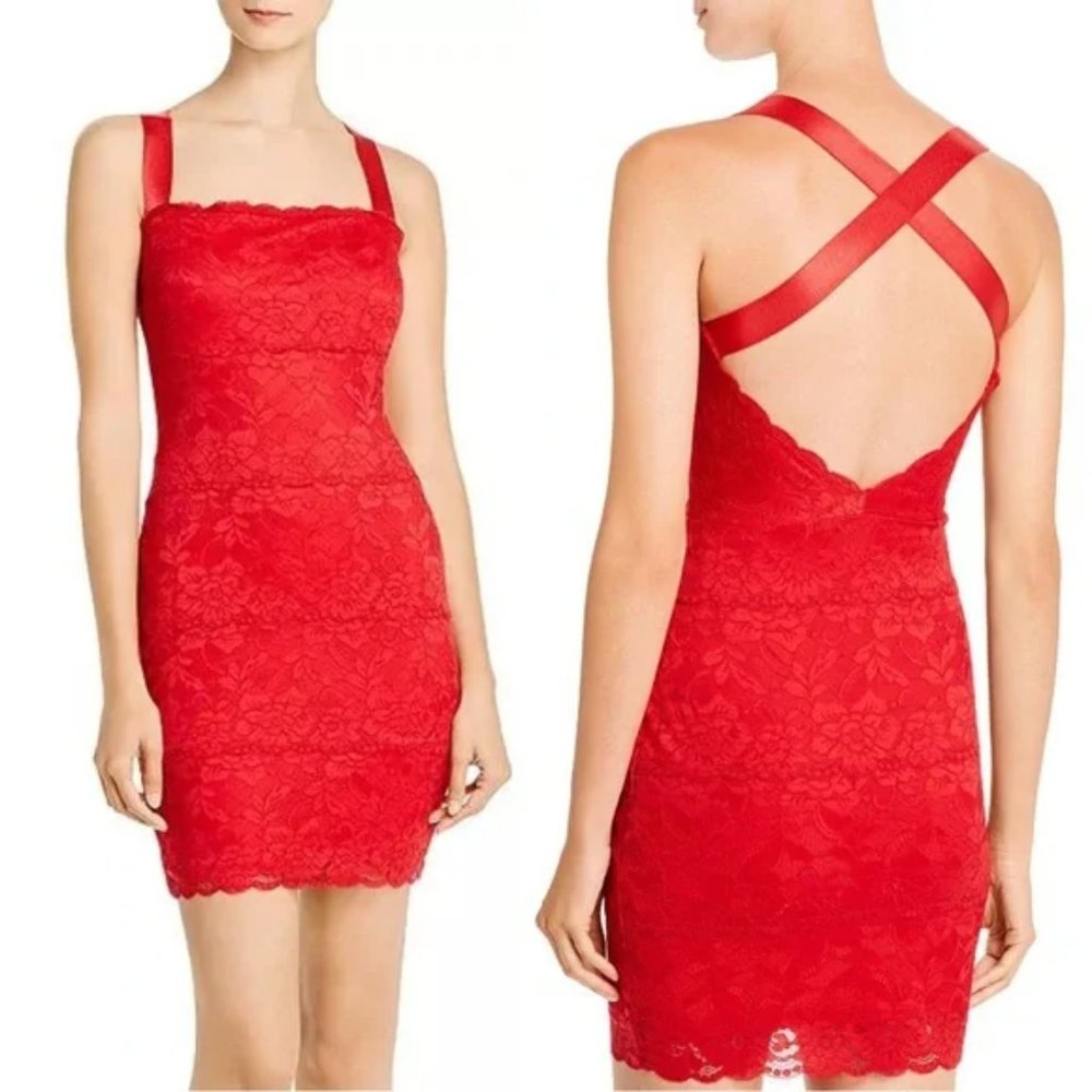 Guess Renny Lace Body-Con Dress in Red